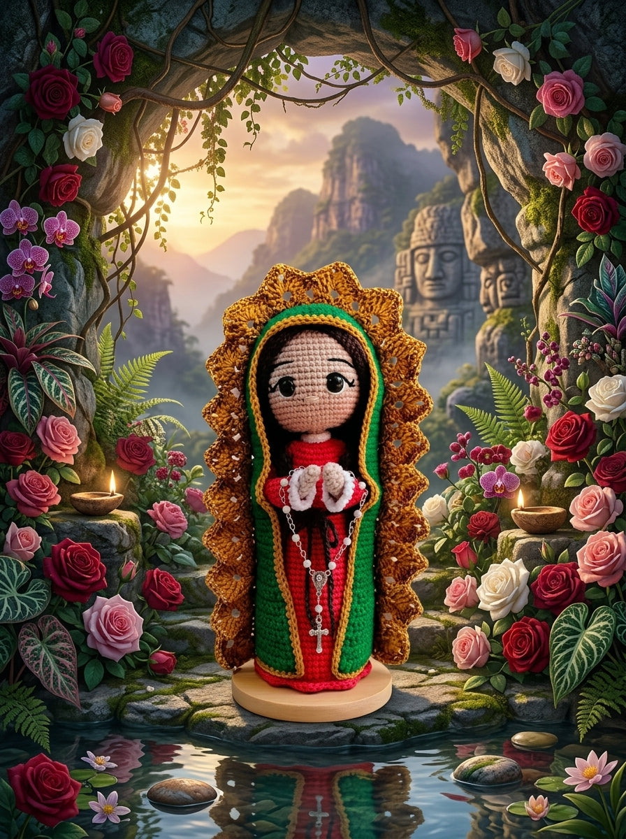 Handmade Virgen de Guadalupe Crochet Doll